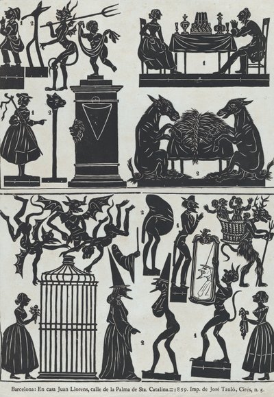 List 11 figurek pro čínské stínové loutky, 1859. od Juan Llorens