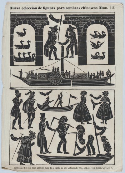 List 15 figurek pro čínské stínové loutky, 1859. od Juan Llorens