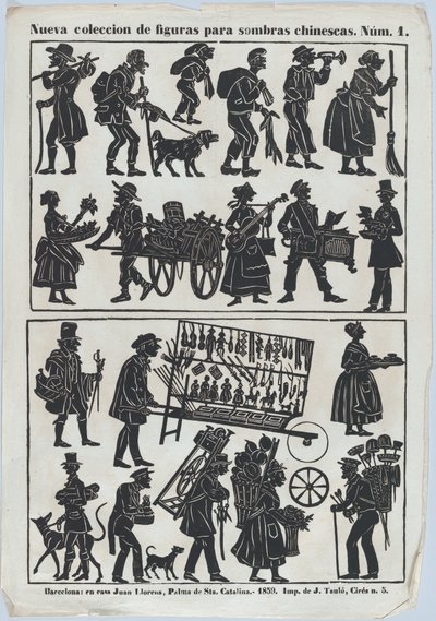 List 1 figurek pro čínské stínové loutky, 1859. od Juan Llorens