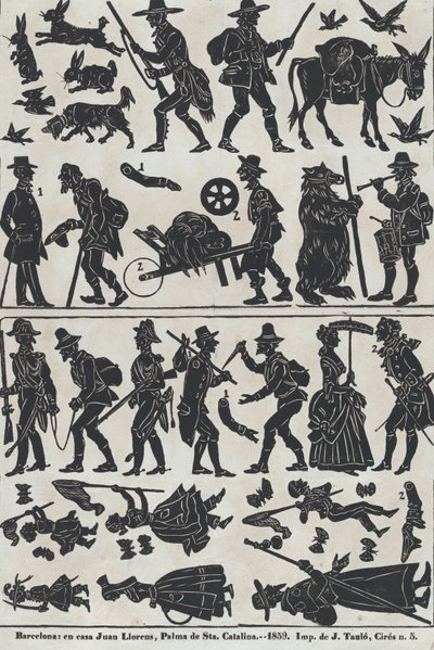 List 2 figurek pro čínské stínové loutky, 1859. od Juan Llorens