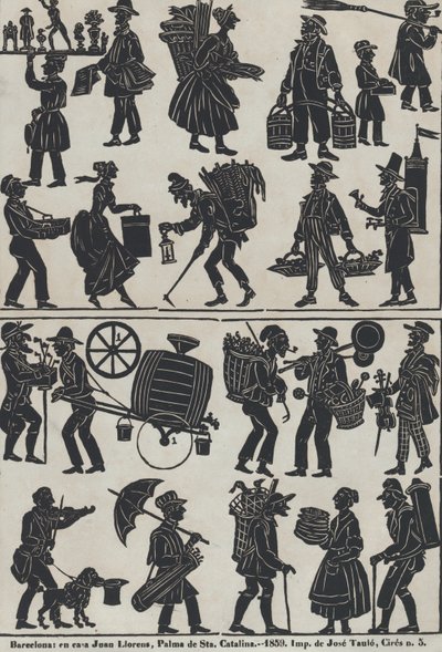 List 3 figurek pro čínské stínové loutky, 1859. od Juan Llorens