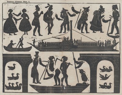 List 4 figurek pro čínské stínové loutky, ca. 1850-70. od Juan Llorens