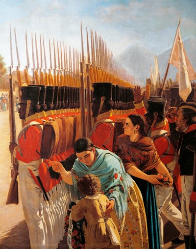 Vojska v Rancagua, detail z malby Juana Manuela Blanese s generálem San Martinem, Argentina od Juan Manuel Blanes