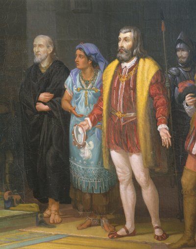 Hernan Cortes, Malinche a Bartolome de Las Casas, detail, obraz Juan Ortega od Juan Ortega