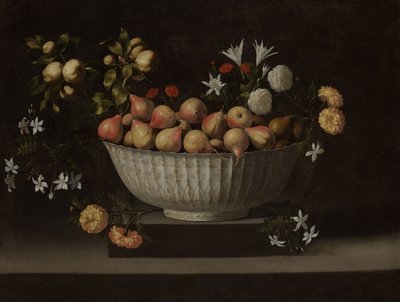 Květiny a ovoce v čínské míse od Juan de Zurbaran