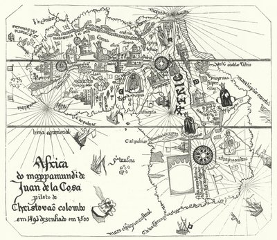 Afrika, z mapy světa Juan de la Cosa z roku 1500 (rytina) od Juan de la (after) Cosa