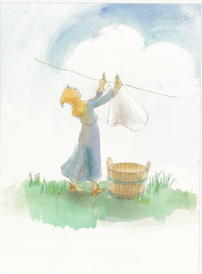 Středověká dívka věší prádlo, 2004. od Judith Dobie