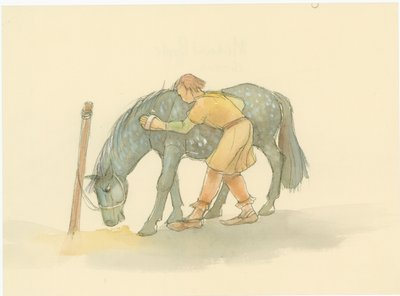 Středověký ženich kartáčující koně, 2004. od Judith Dobie