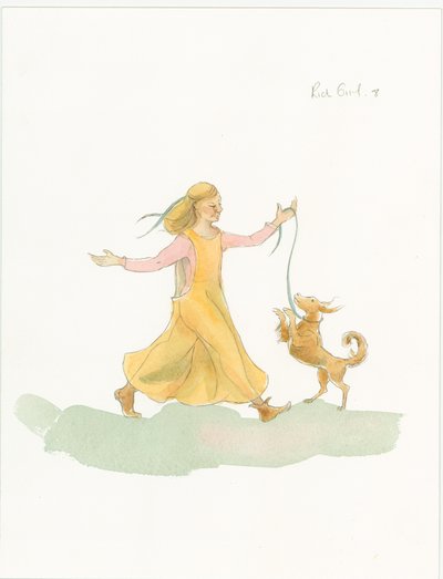 Středověká žena hrající si se psem, 2004. od Judith Dobie