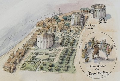 Hope Theatre, Rose Theatre a Globe Theatre, Southwark, Londýn, c1647 2016. od Judith Dobie