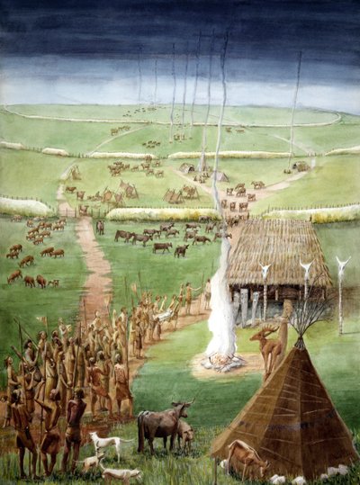 Windmill Hill, Avebury, Wiltshire (akvarel na papíře) od Judith Dobie