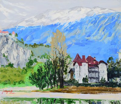 Výhled na zámek od alpského jezera od Jukyong Park