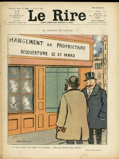 Ilustrace Abela Faivreho (1867-1945) pro obálku Le Rire, 21.03.08 - Nájemní smlouva - Architektura Urbanismus, Svatba, Cizoložství, Obchody od Jules Abel Faivre