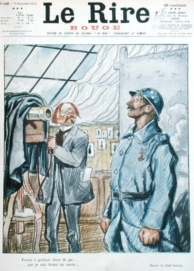 Francouzský voják s fotografem, karikatura z přední obálky 