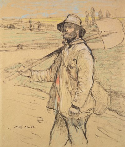 Dělník, kráčející doleva, s rýčem přes pravé rameno od Jules Adler