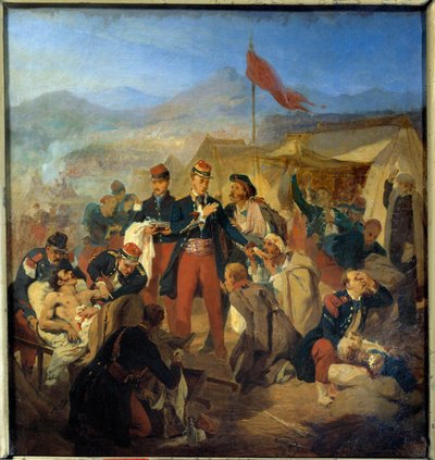 Krymská válka: „“ Vojenský chirurg Scrive léčí důvtip po bitvě u Inkermanu 5. 11. 1854““ Obraz Julese Riga (1810-1892) 1854 Musee du Val de Grace, Paříž od Jules Alfred Vincent Rigo