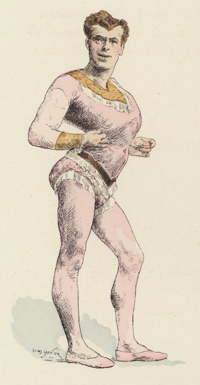 Cirkusový silný muž s výrazným hrudníkem (barva litho) od Jules Arsene (after) Garnier