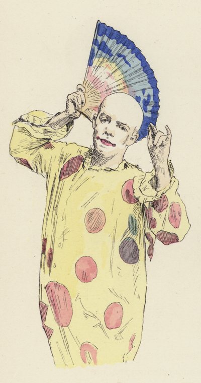 Klaun držící vějíř (barva litho) od Jules Arsene (after) Garnier