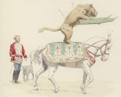 Lev balancující na koni (barva lito) od Jules Arsene (after) Garnier