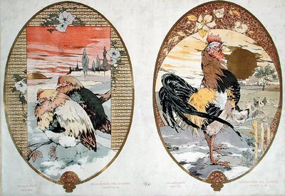 Kohout a kuřata, design pro obrazovku, cca 1900 (barevné lito) od Jules Auguste Habert Dys