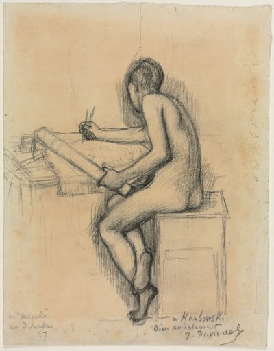 Studie kresby sedícího aktu ženského modelu od Jules Bastien Lepage
