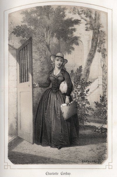 Portrét Charlotte Corday (1768 - 1793). v ““Proslulé ženy Francie”” od hraběnky DROHOJOWSKÉ. UKÁZKY DRUTS MM JULES A BAYALOS. kolem roku 1850. od Jules and Bayalos Aime de David