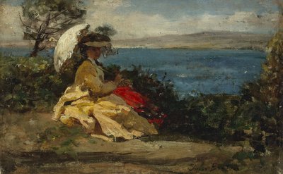 Žena se slunečníkem, Douarnenezský záliv, mezi lety 1870 a 1875 (olej na plátně) od Jules Breton