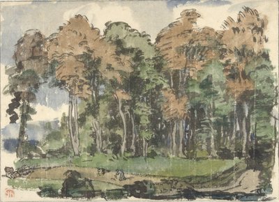 Cesta na okraji lesa, s rolníky v práci od Jules Chadel