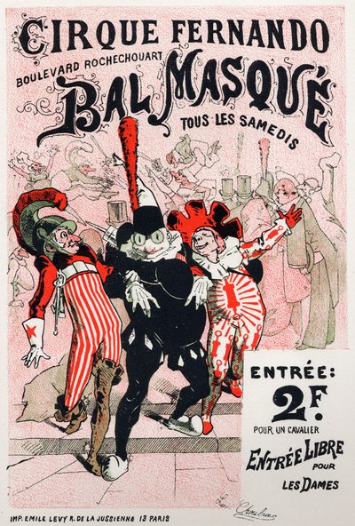 Umění. Zábava. Maškarní ples cirkusu Fernando, Paříž. Plakát Julese Chereta, Francie, cca 1870-80 (plakát) od Jules Cheret