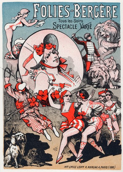 Umění. Zábava. Výstava v Folies Bergeres v Paříži. Plakát Jules Cheret, Francie od Jules Cheret