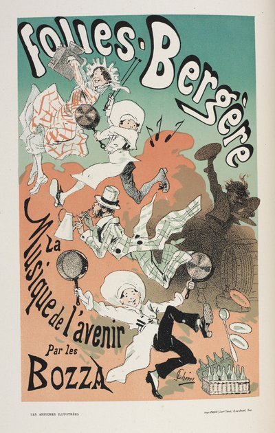Folies-Bergere, Hudba budoucnosti, z Ilustrovaných plakátů. Práce zdobená...“, Ernest Maindron od Jules Cheret