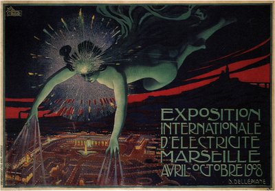 Plakát vytvořený pro Mezinárodní výstavu elektřiny v roce 1908 od Jules Cheret