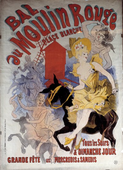Červená mlýnská koule bílé místo. Plakát Julese Chereta (1836 - 1932) od Jules Cheret