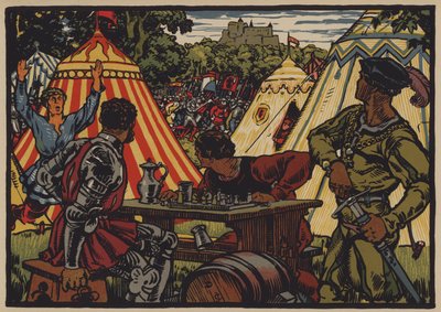 Vítězství Švýcarů nad Svatou říší římskou v bitvě u Dornachu, 22. července 1499 (barva litho) od Jules Courvoisier