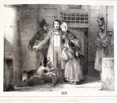 Muž opouštějící vězení a shledaný se svou rodinou, c. 1830. od Jules David