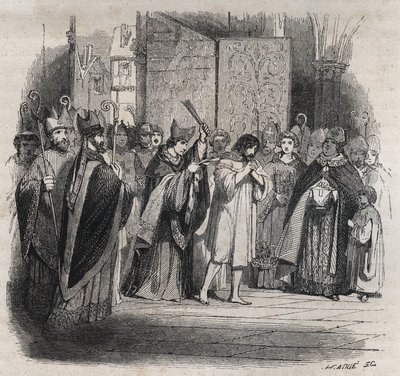 Pokání Raymonda VI., hraběte z Toulouse - 22. 6. 1209 Raymond VI hrabě z Toulouse, vyloučený papežem Inocencem III. (Milon legat du Pope) za nepronásledování Katarů, obviňuje, že byl podněcovatelem atentátu na Pierra de Castelnau , udělal an od Jules David