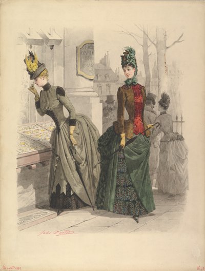 Dvě ženy v denních šatech: přípravná kresba pro módní desku z..., 19. října 1886. od Jules David