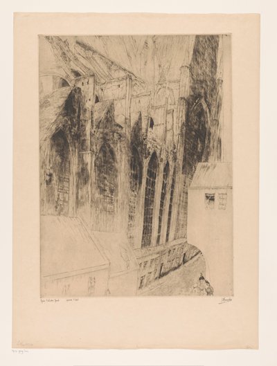 Pohled na boční fasádu Sint-Niklaaskerk v Gentu Eglise St Nicolas Gand (titul na objektu) Rue du Chapeau Rouge a Gand od Jules De Bruycker (signed by artist)