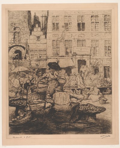 Panoráma města s ovocným trhem v Gentu Ovocný trh v Gentu (název na objektu) od Jules De Bruycker (signed by artist)