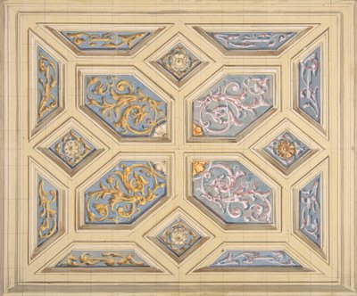 Návrh kazetového stropu zdobeného rýží, 1840-97. Tvůrci: Jules-Edmond-Charles Lachaise, Eugène-Pierre Gourdet. od Jules Edmond Charles Lachaise and Eugène Pierre Gourdet