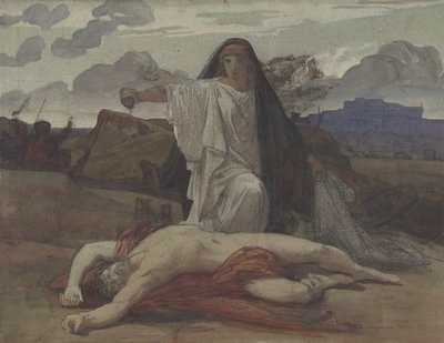 Antigona dává symbolický pohřeb tělu svého bratra Polynicese, 1835-98. od Jules Eugene Lenepveu