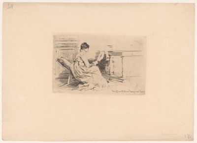 Žena s ventilátorem v nízké židli od Jules Ferdinand Jacquemart (attributed to)