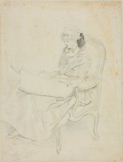 Sedící mladá žena při čtení od Jules Jacquet