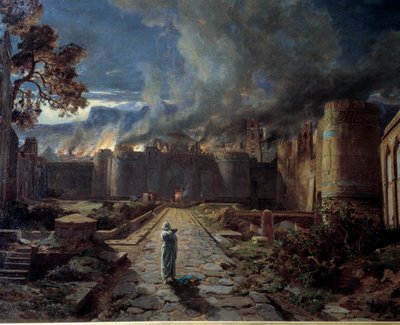 Sodoma (Sodoma) Zničení města ohněm. Detail. Obraz Julese Laurense (1825-1901) Orleans. Muzeum výtvarných umění od Jules Joseph Augustin Laurens