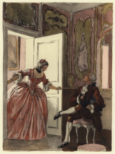 Ilustrace k pamětem Casanovy (barevná litografie) od Jules Marie Auguste Leroux