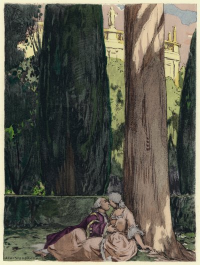 Ilustrace k pamětem Casanovy (barevná litografie) od Jules Marie Auguste Leroux