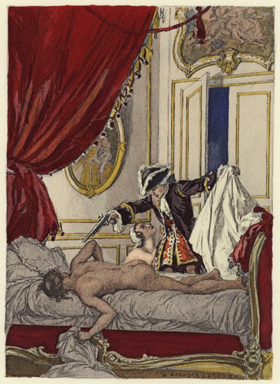 Ilustrace k pamětem Casanovy (barevná litografie) od Jules Marie Auguste Leroux