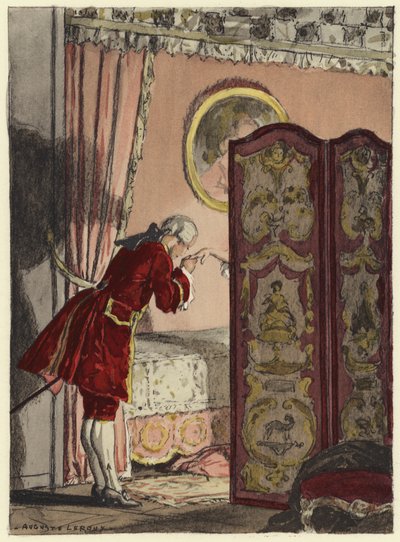 Ilustrace k pamětem Casanovy (barevná litografie) od Jules Marie Auguste Leroux