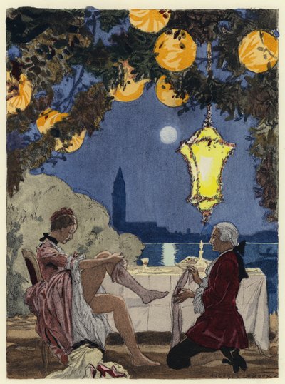 Ilustrace k pamětem Casanovy (barevná litografie) od Jules Marie Auguste Leroux