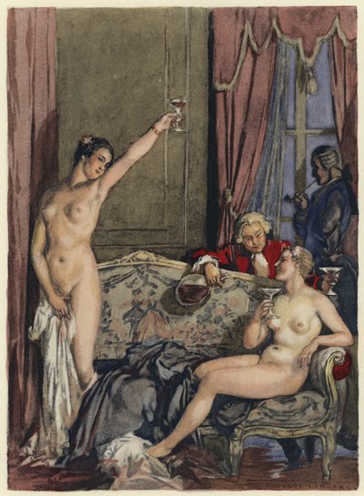 Ilustrace k pamětem Casanovy (barevná litografie) od Jules Marie Auguste Leroux